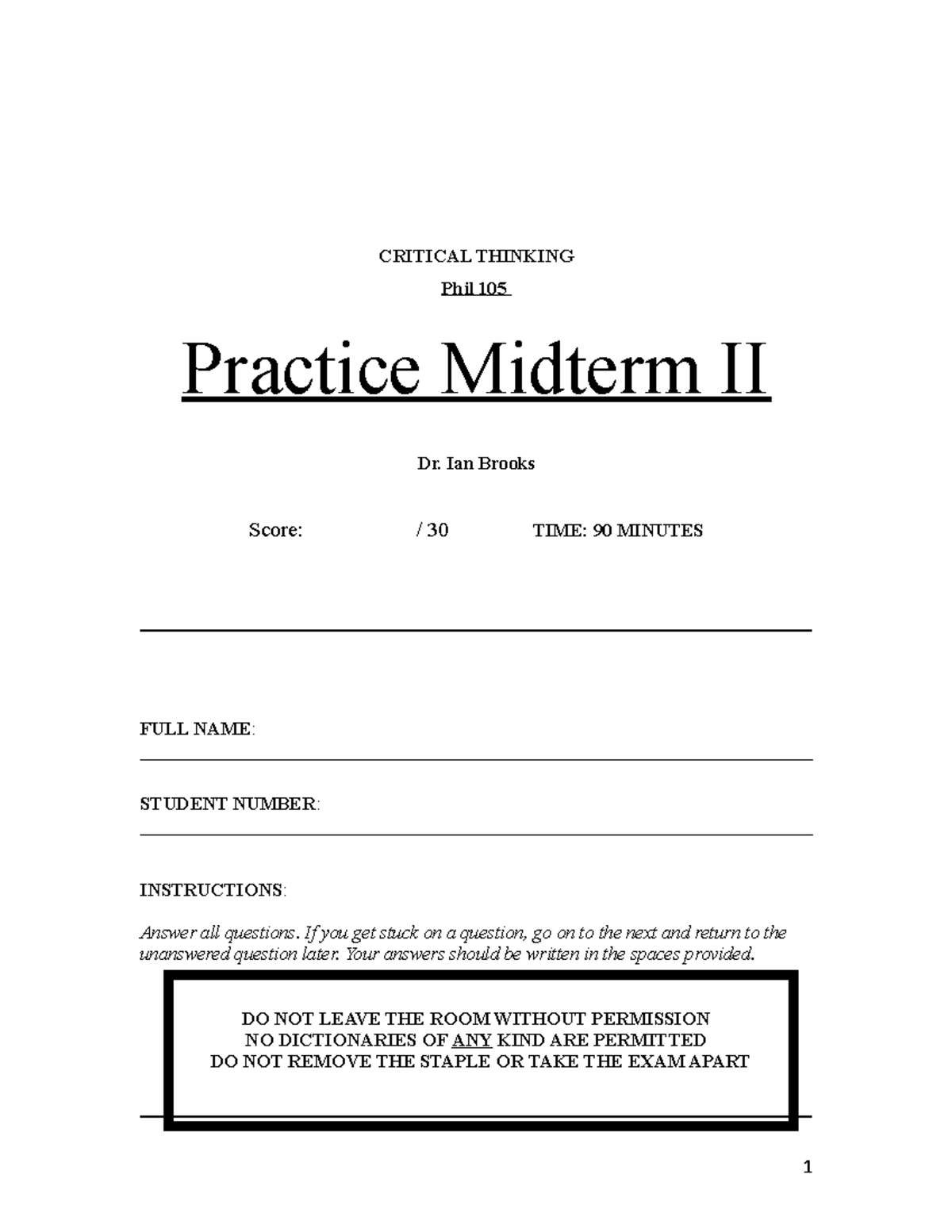 PHIL 105 Practice Midterm II Answers: Critical Thinking Review - Studocu