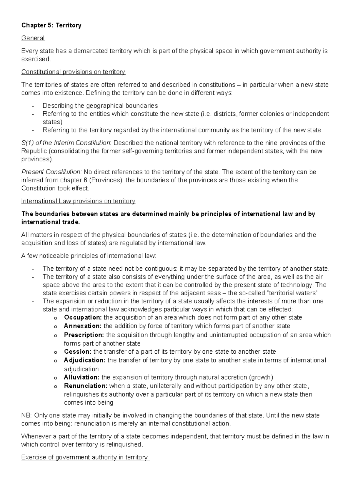 Chapter 5 - Territory Overview: Constitutional Law 101 Summary - Studocu