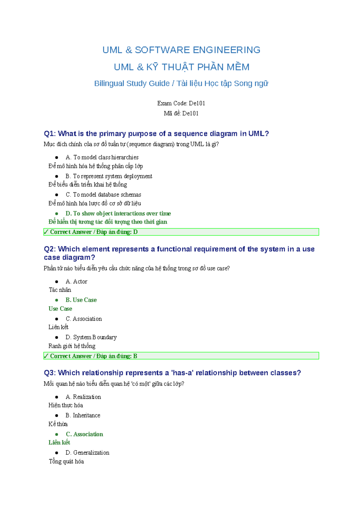 UML Study Guide Bilingual for Exam De101: Key Concepts and Questions ...