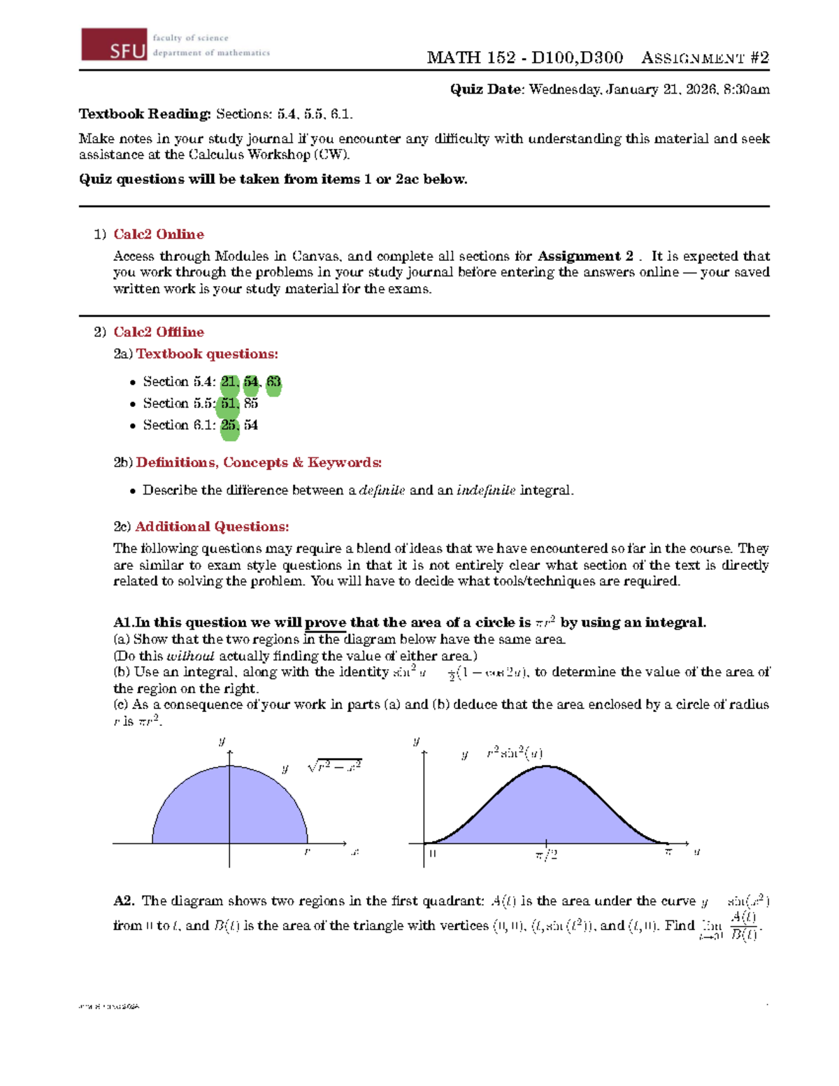 MATH 152 D100,D300 ASSIGNMENT Quiz Prep for Jan 21, 2026 - Studocu