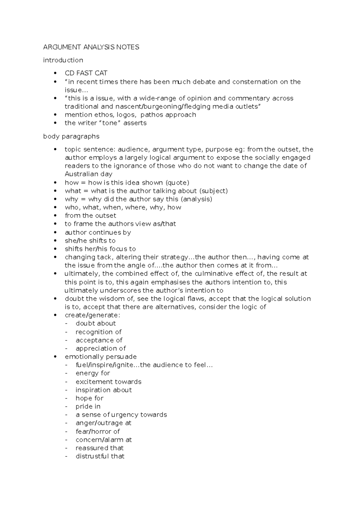 ARGUMENT ANALYSIS NOTES: CD FAST CAT Insights and Techniques - Studocu