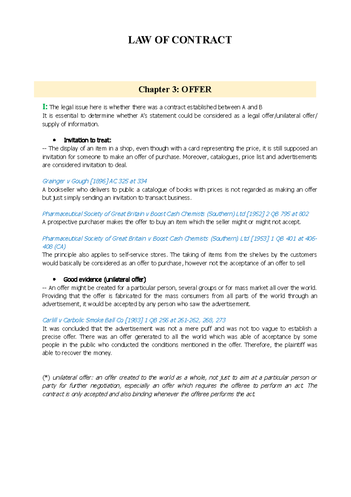 Contract Law: Understanding the Essentials of Offers in Contracts - Studocu