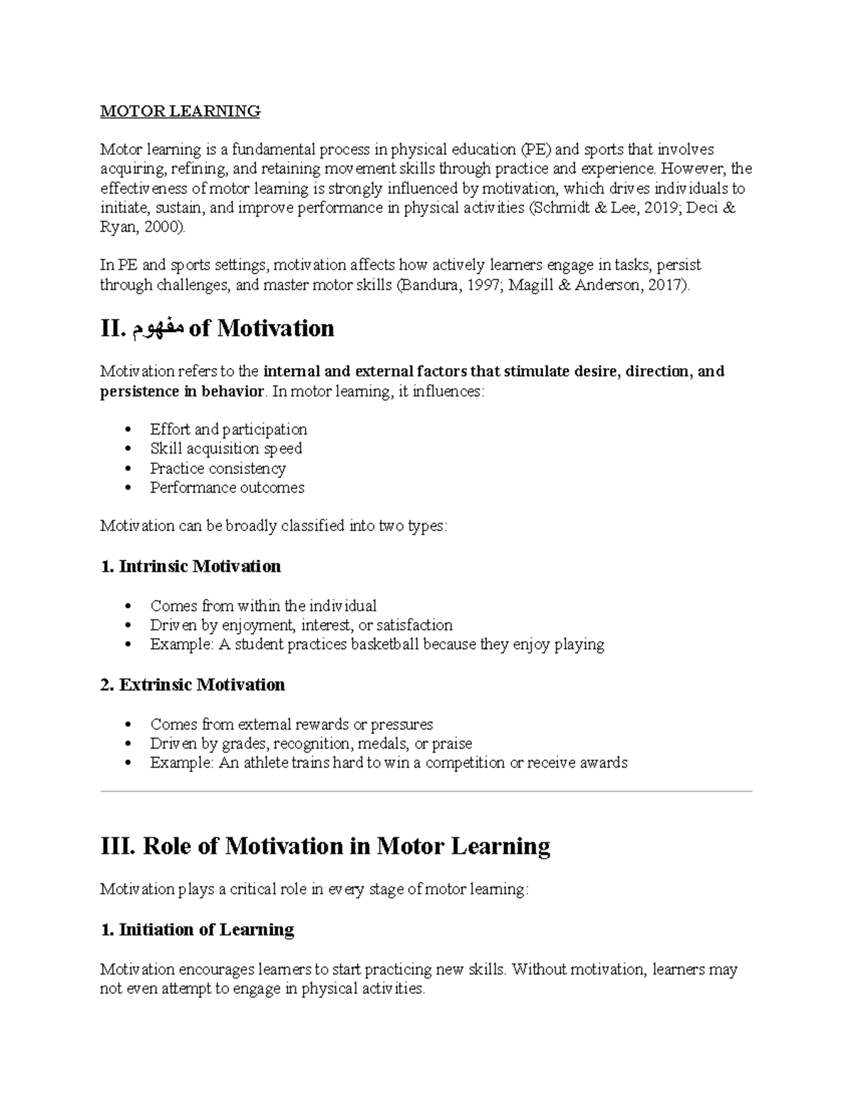 MOTOR LEARNING & MOTIVATION IN PHYSICAL EDUCATION (PE) - Studocu