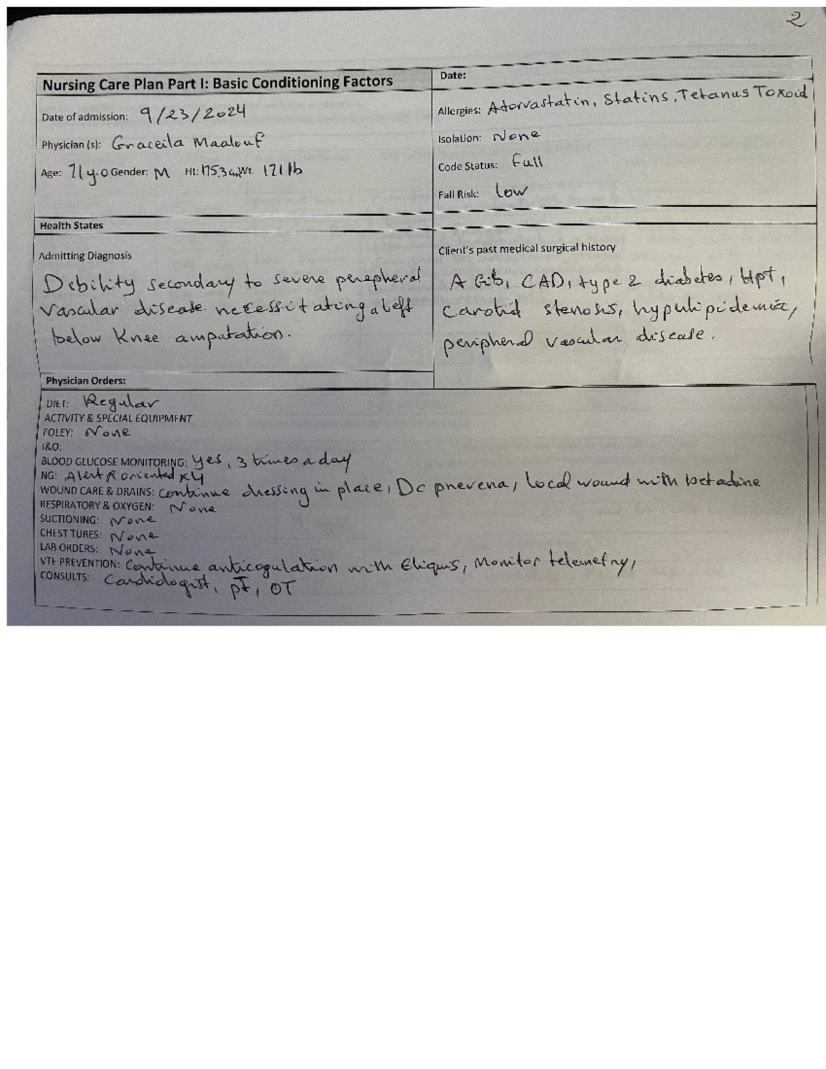 Care Plan and Client Concept Map - #2 - Date: Nursing Care Plan Part I ...