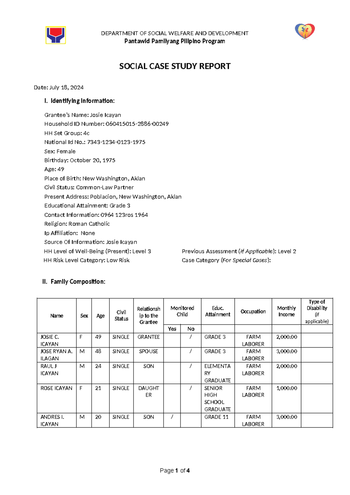 Case Study: Pantawid Pamilya Program Level 3 Household Analysis - Studocu
