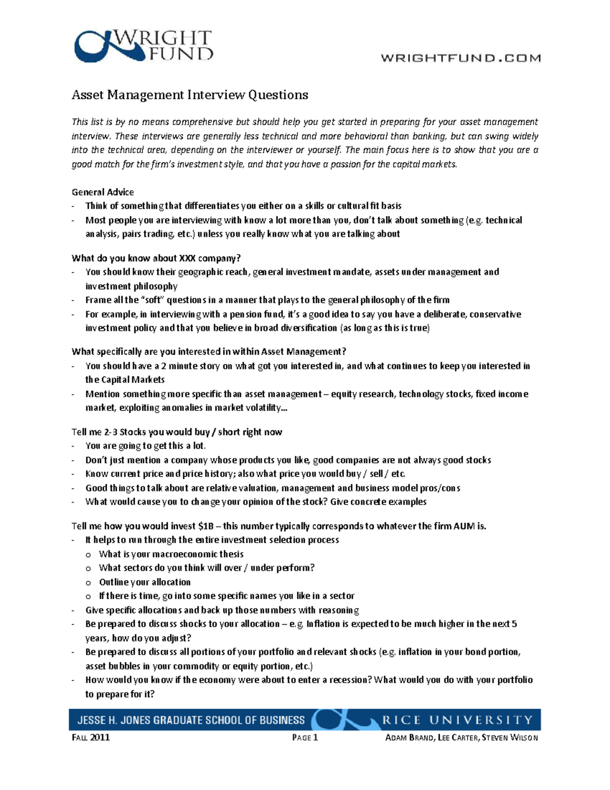 Asset management interview questions and preparation tips - Studocu