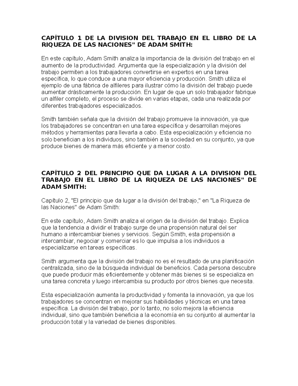 Capítulo 1 DE LA Division DEL Trabajo EN EL Libro DE LA Riqueza DE LAS ...