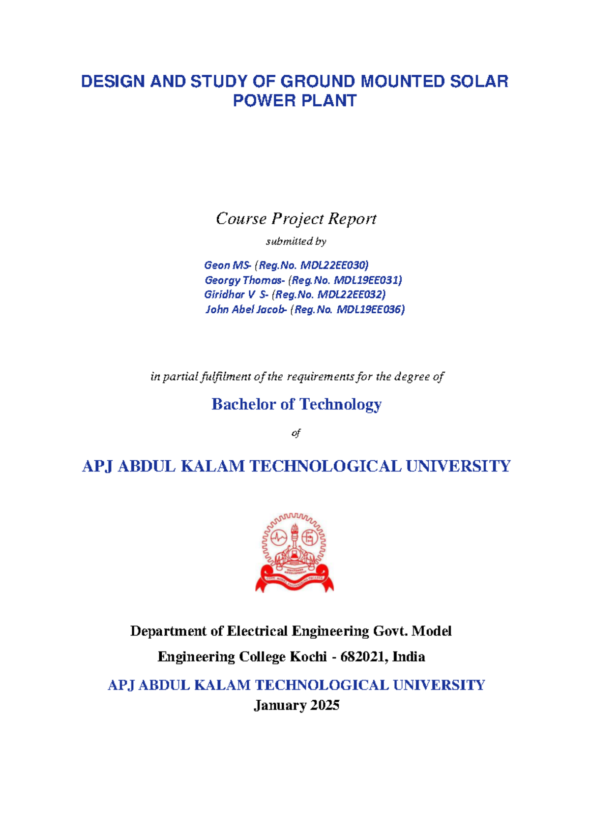 Design and Analysis of Ground Mounted Solar Power Plant - Project ...