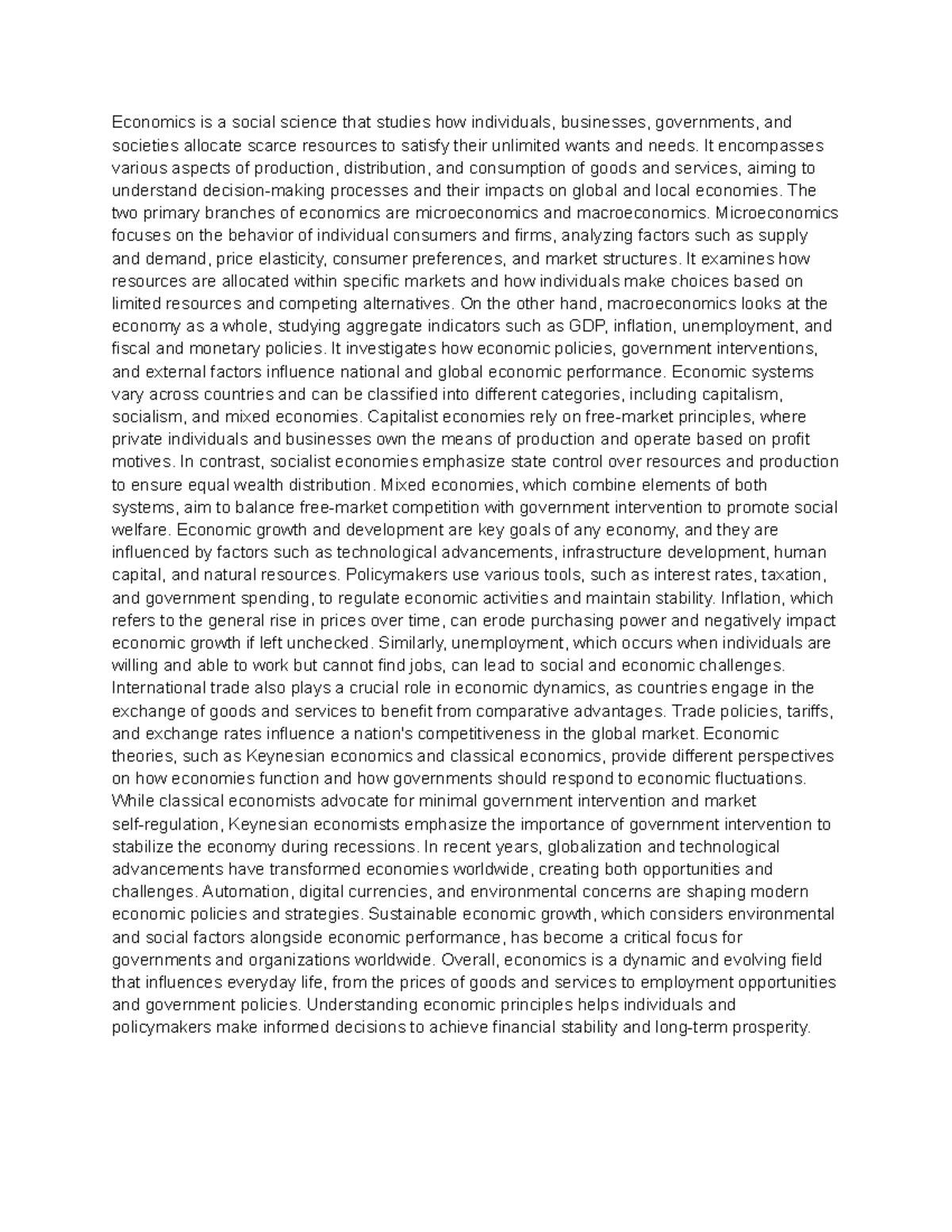Economics is a social science - It encompasses various aspects of ...