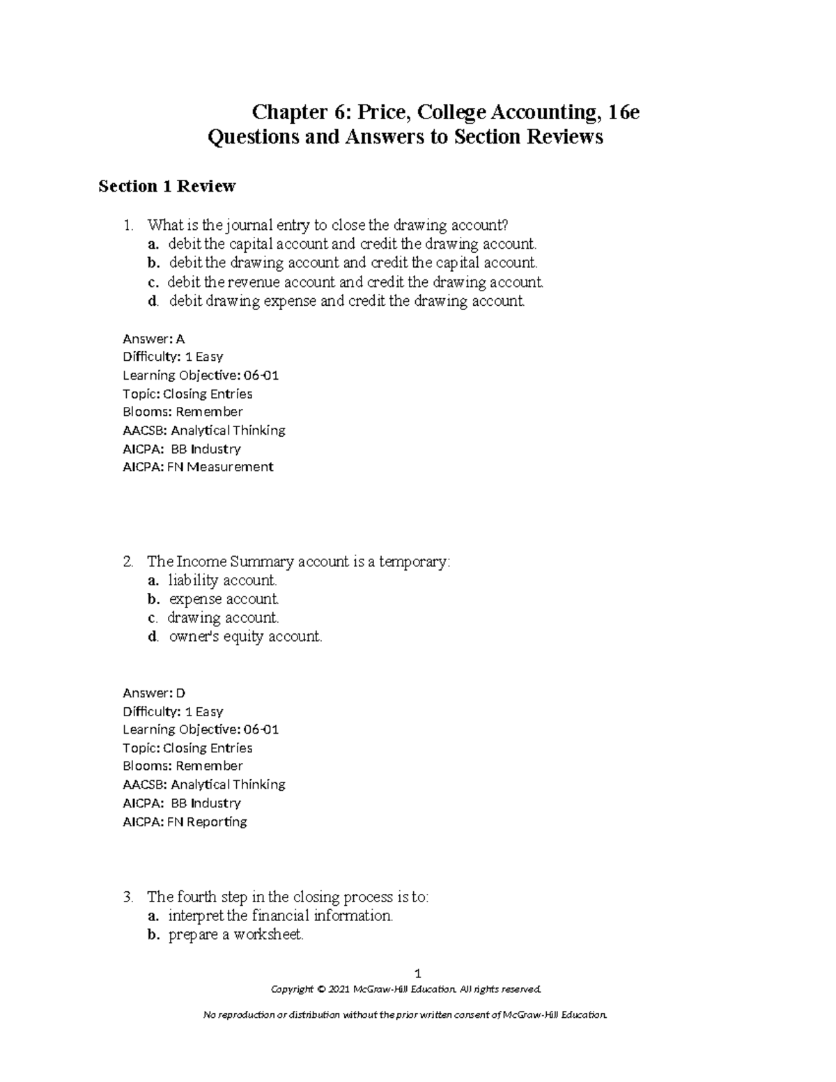 Chapter 6 Review: Price, College Accounting 16e Q&A on Closing Entries ...