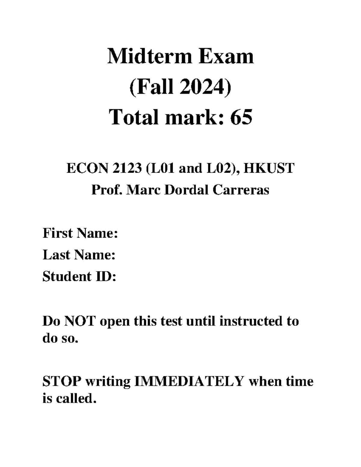 ECON 2123 Fall 2024 Midterm 2 Solutions and Explanations - Studocu