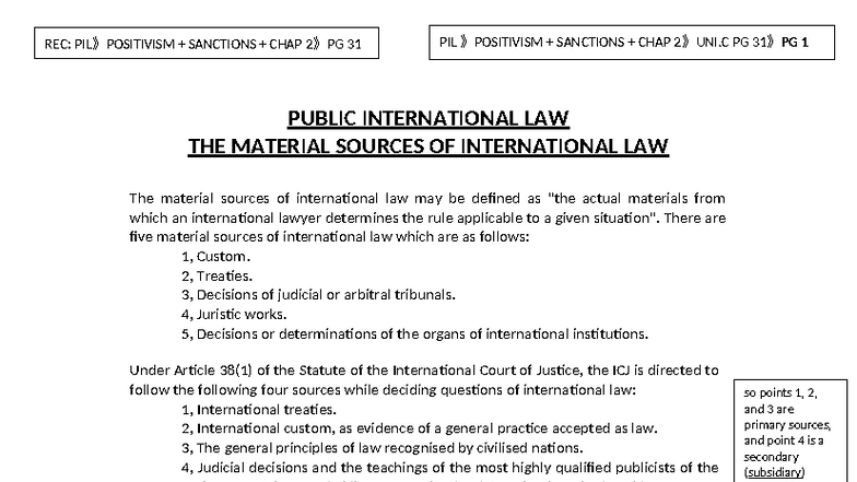PIL 》 CHAP 31 》 PG 1 - Material Sources of International Law Notes ...