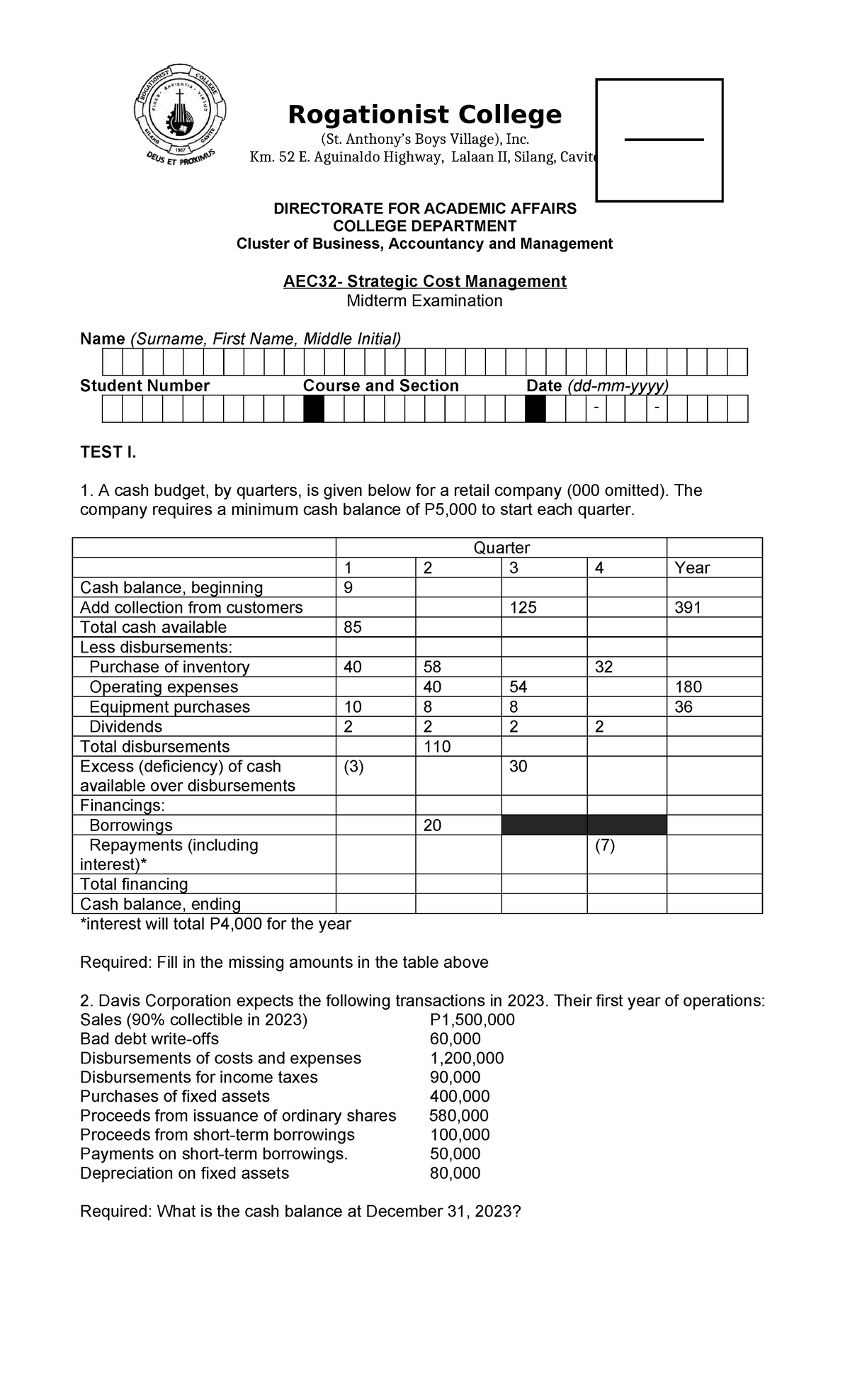 RC SCM Midterm Exam - Strategic Cost Management Insights - Studocu