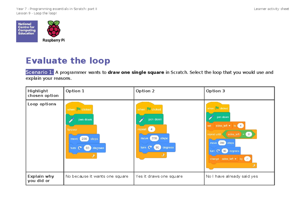 Year 7 Programming Essentials in Scratch: Part II - Lesson 9 Loop ...