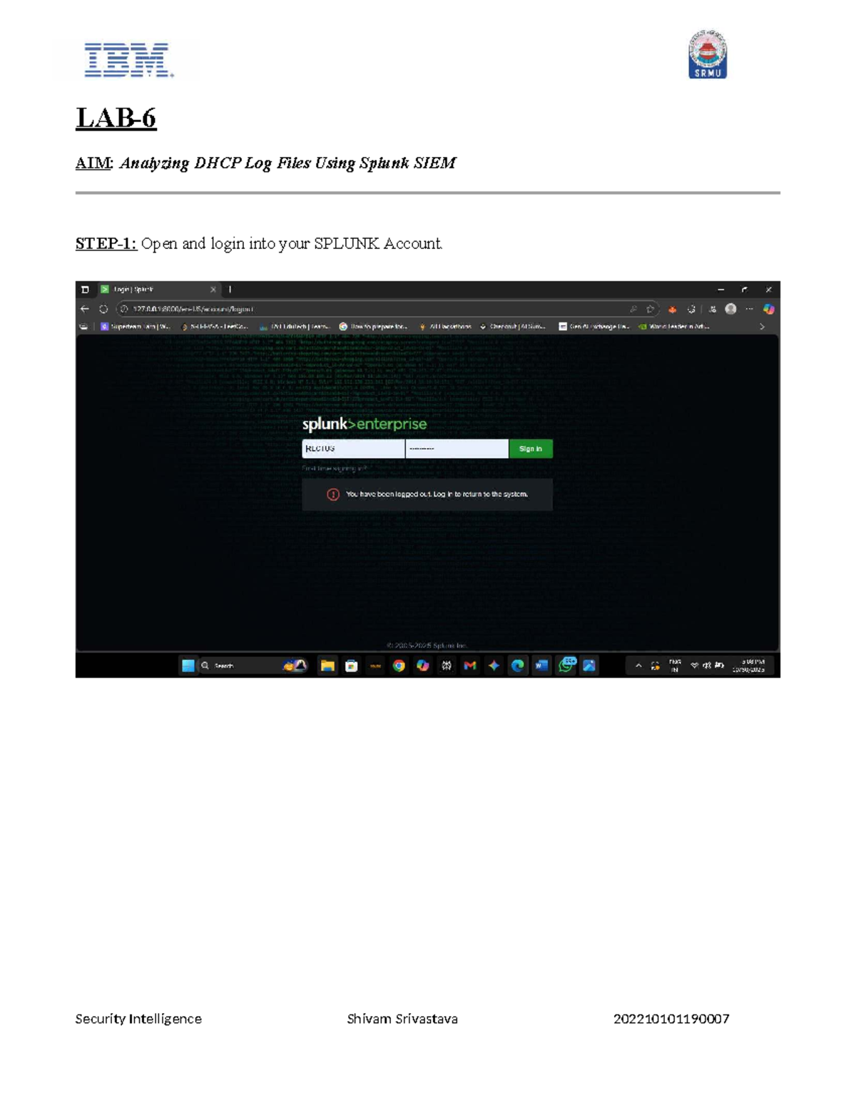 LAB-6: Analyzing DHCP Logs with Splunk SIEM - Studocu