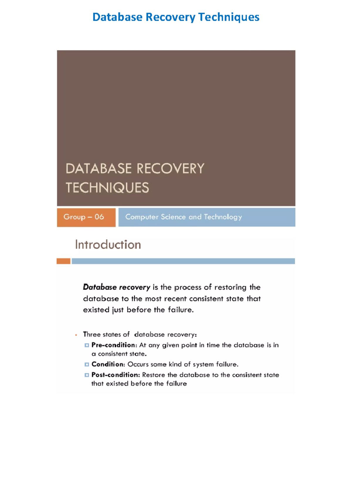 Lec4 DBAM: Advanced Recovery Techniques in Database Management - Studocu