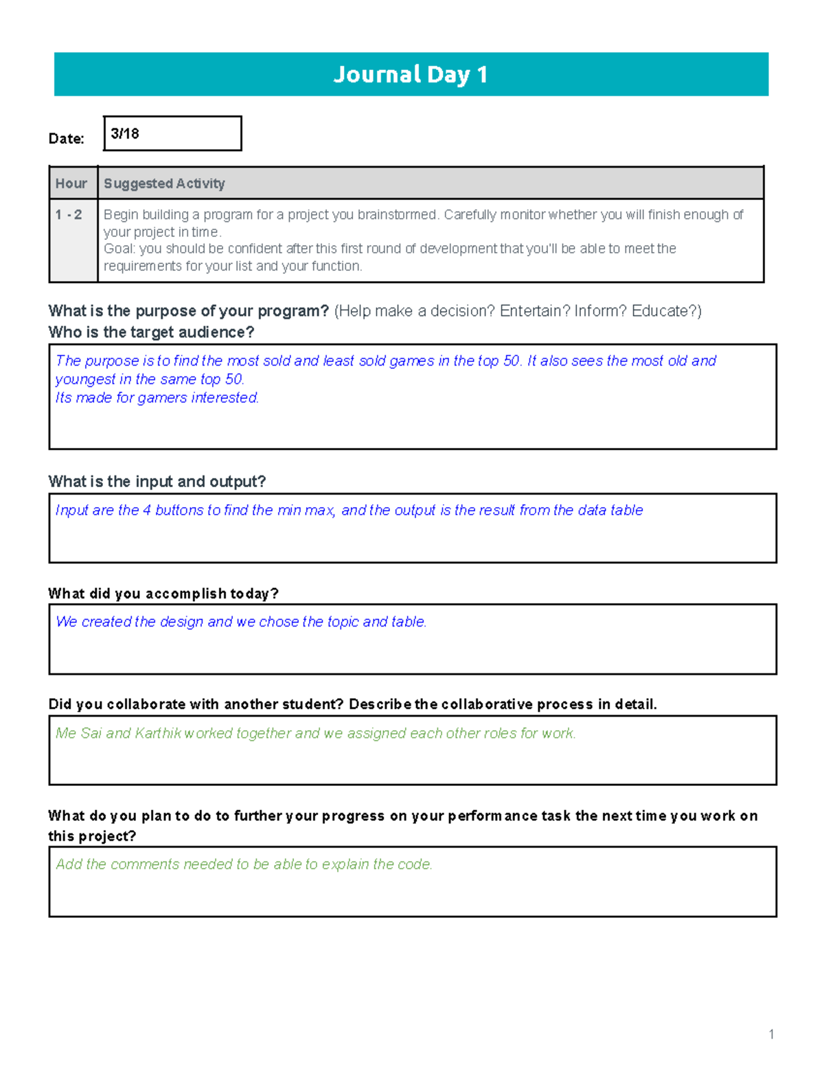 Create PT - Day 1 Journal: Project Development Insights - Studocu