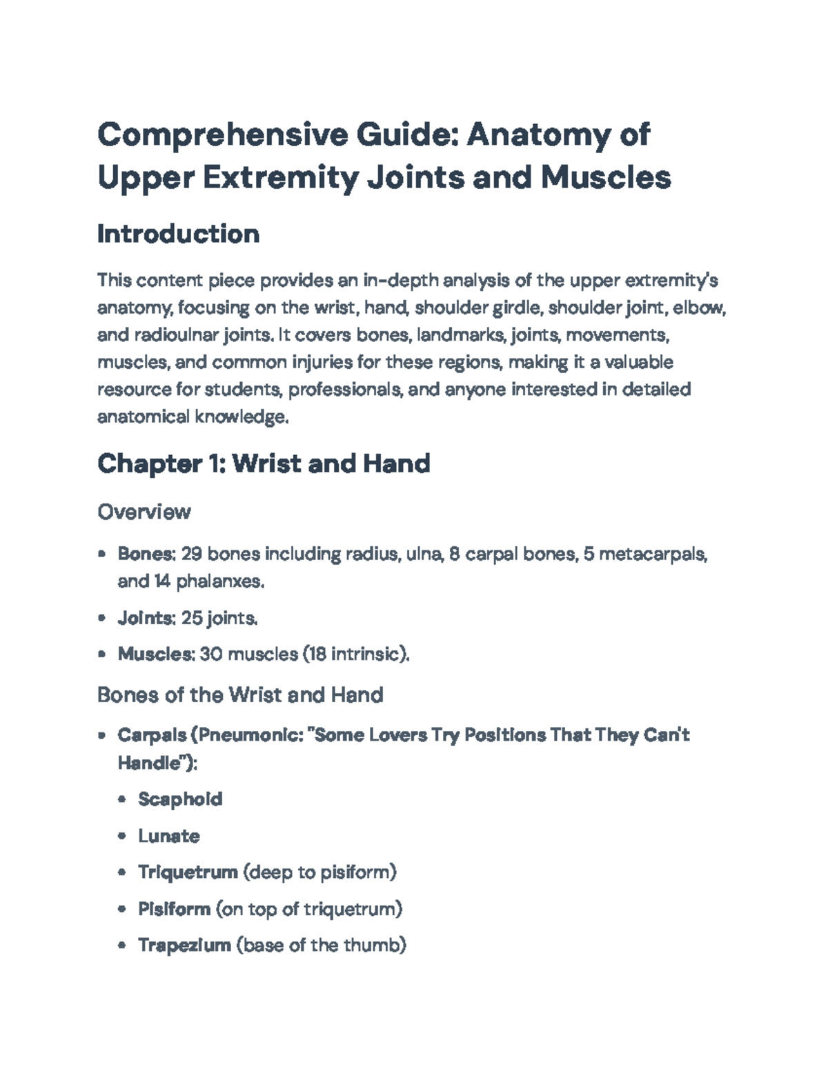 Upper Extremity Anatomy: Joints, Muscles, and Movements Guide ...