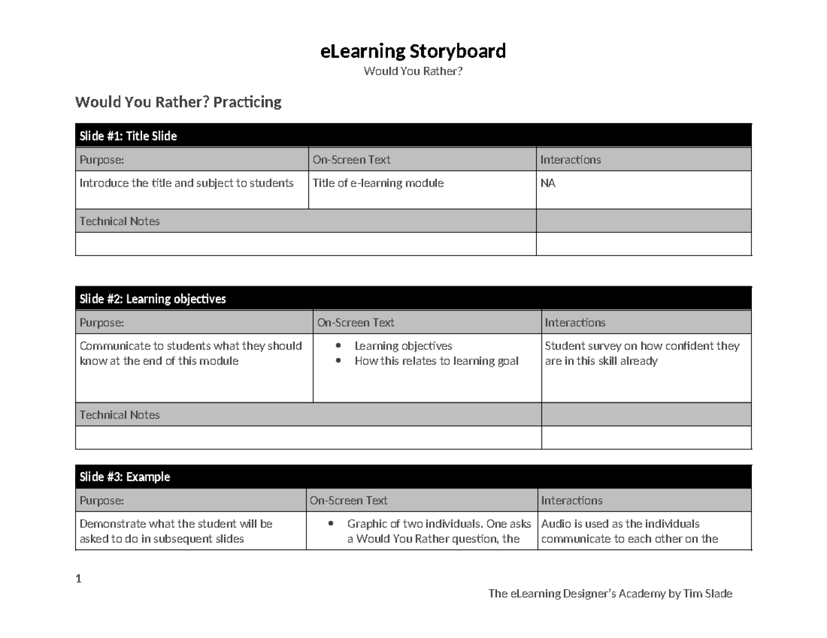 D292 eLearning Storyboard: Would You Rather? Interactive Module - Studocu