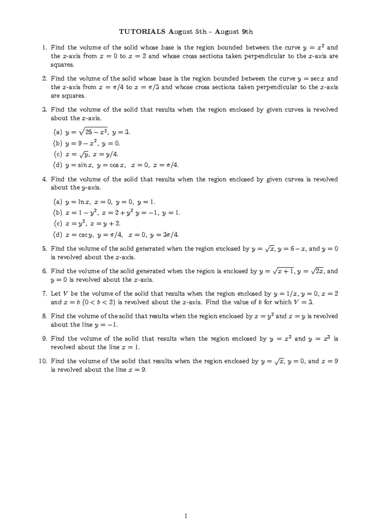 Tutorial WEEK 3 2024 - prac for calculus - TUTORIALS August 5th ...