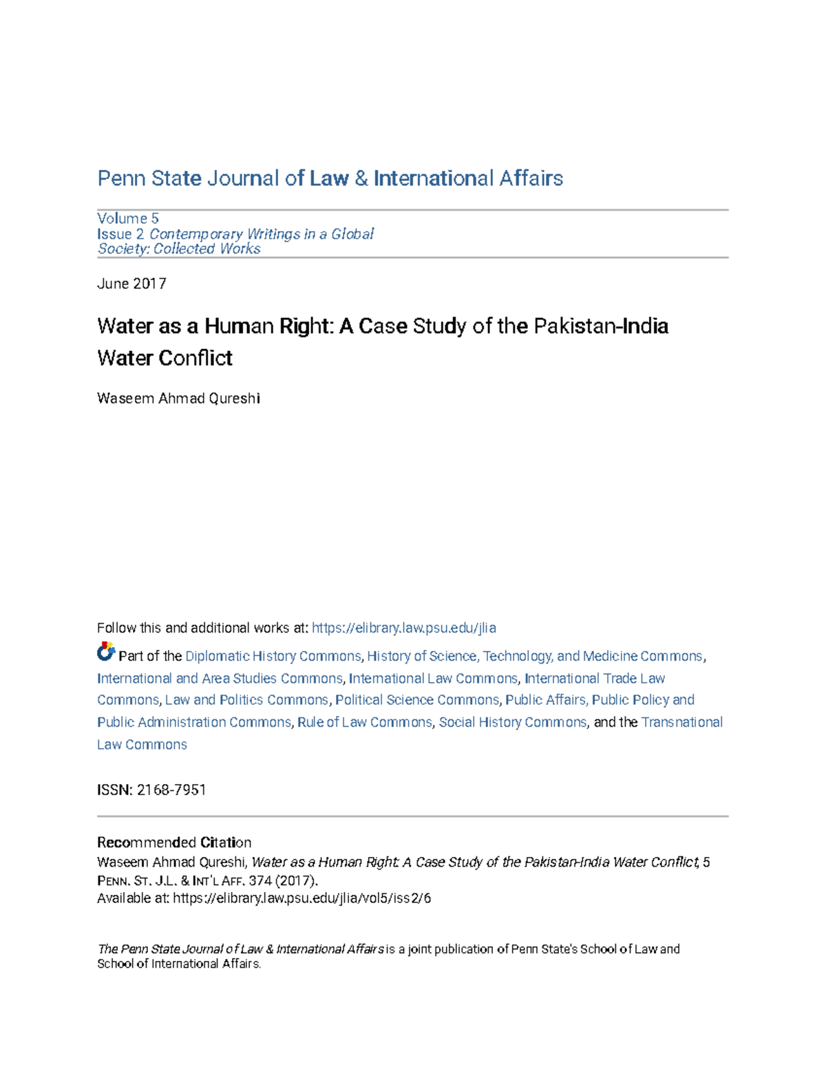 Water as a Human Right A Case Study of the Pakistan-India Water - law ...
