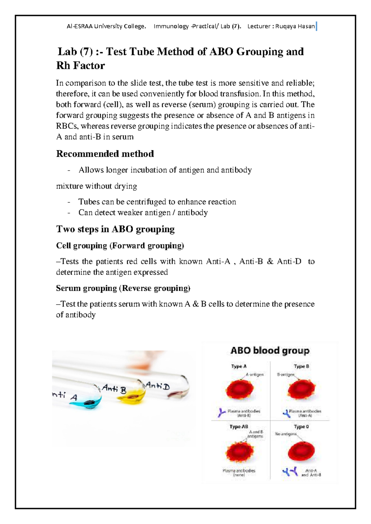ABO Grouping via Test Tube Method - Immunology Lab (7) - Studocu