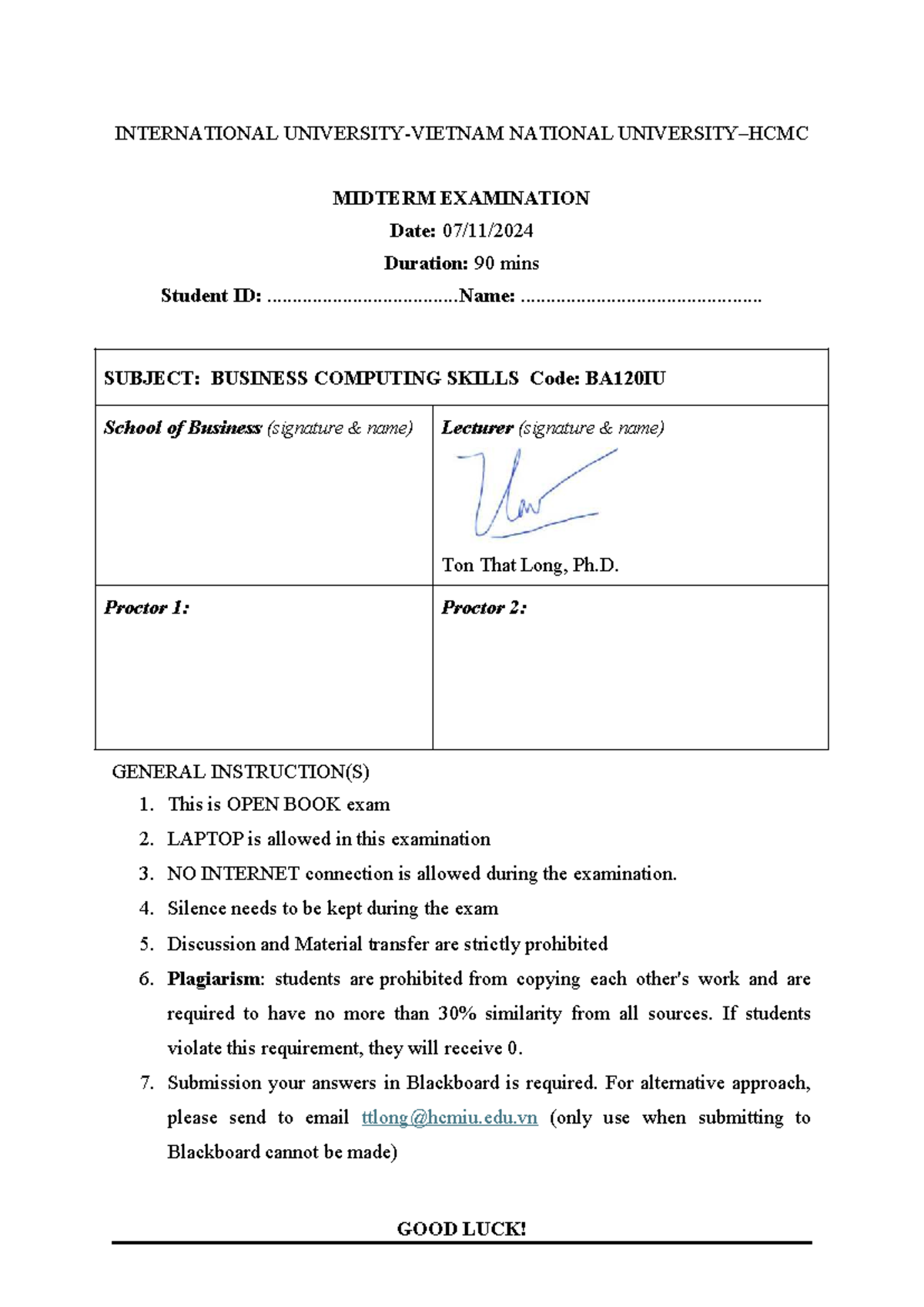 BA120IU Business Computing Skills Midterm Exam Draft 2024-2025 - Studocu