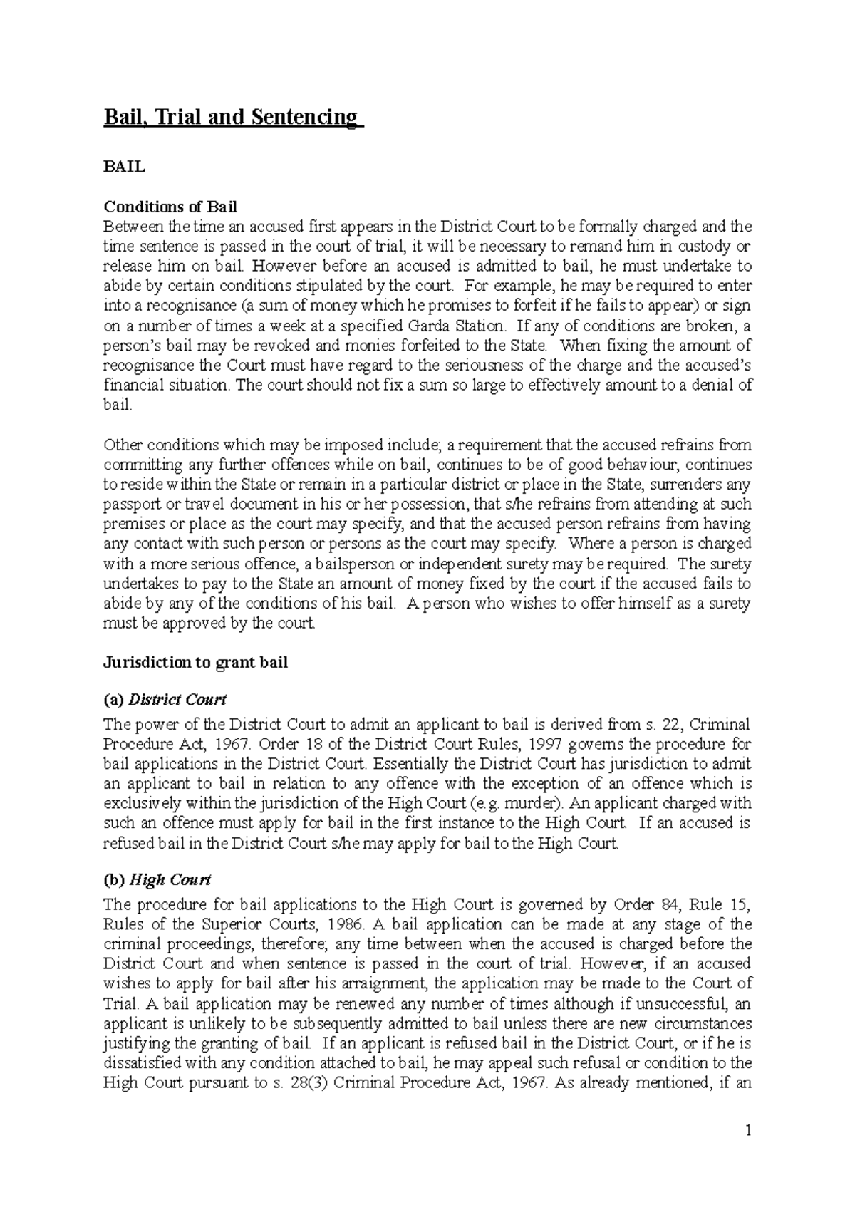 LAW3001 Lecture 3: Bail, Trial & Sentencing Notes Summary - Studocu