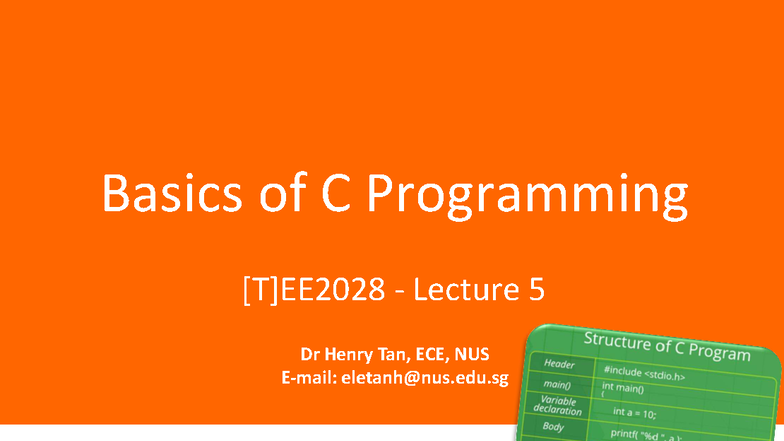 EE2028 Lecture 5: Fundamentals of C Programming Concepts - Studocu