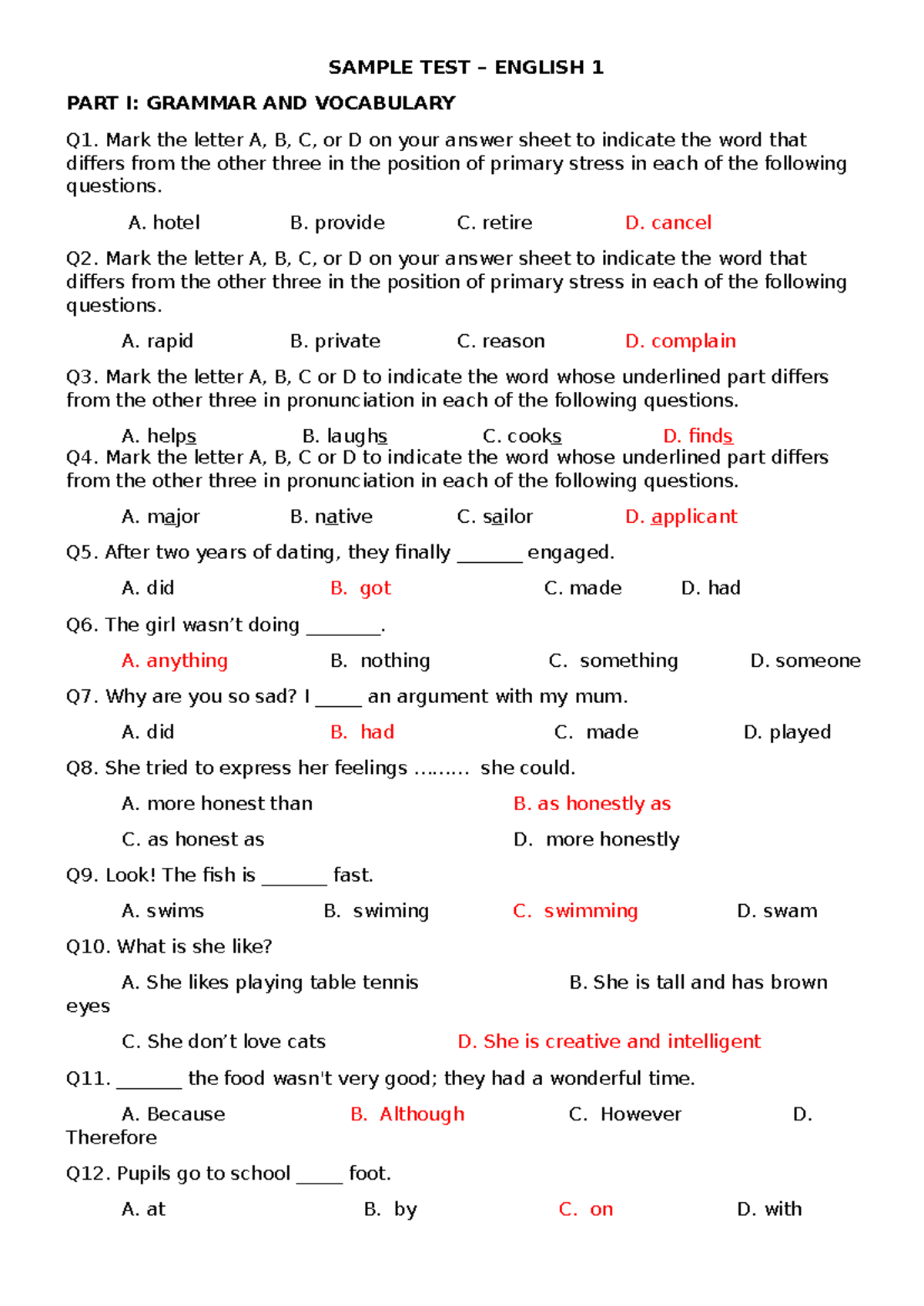 Sample Test AV1 - Grammar & Vocabulary Key - Studocu