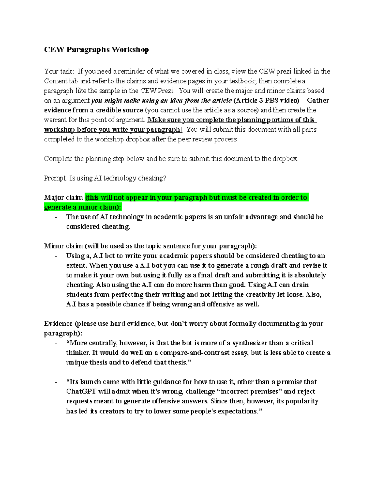 CEW Workshop: Analyzing Claims on AI & Academic Integrity 122 - Studocu