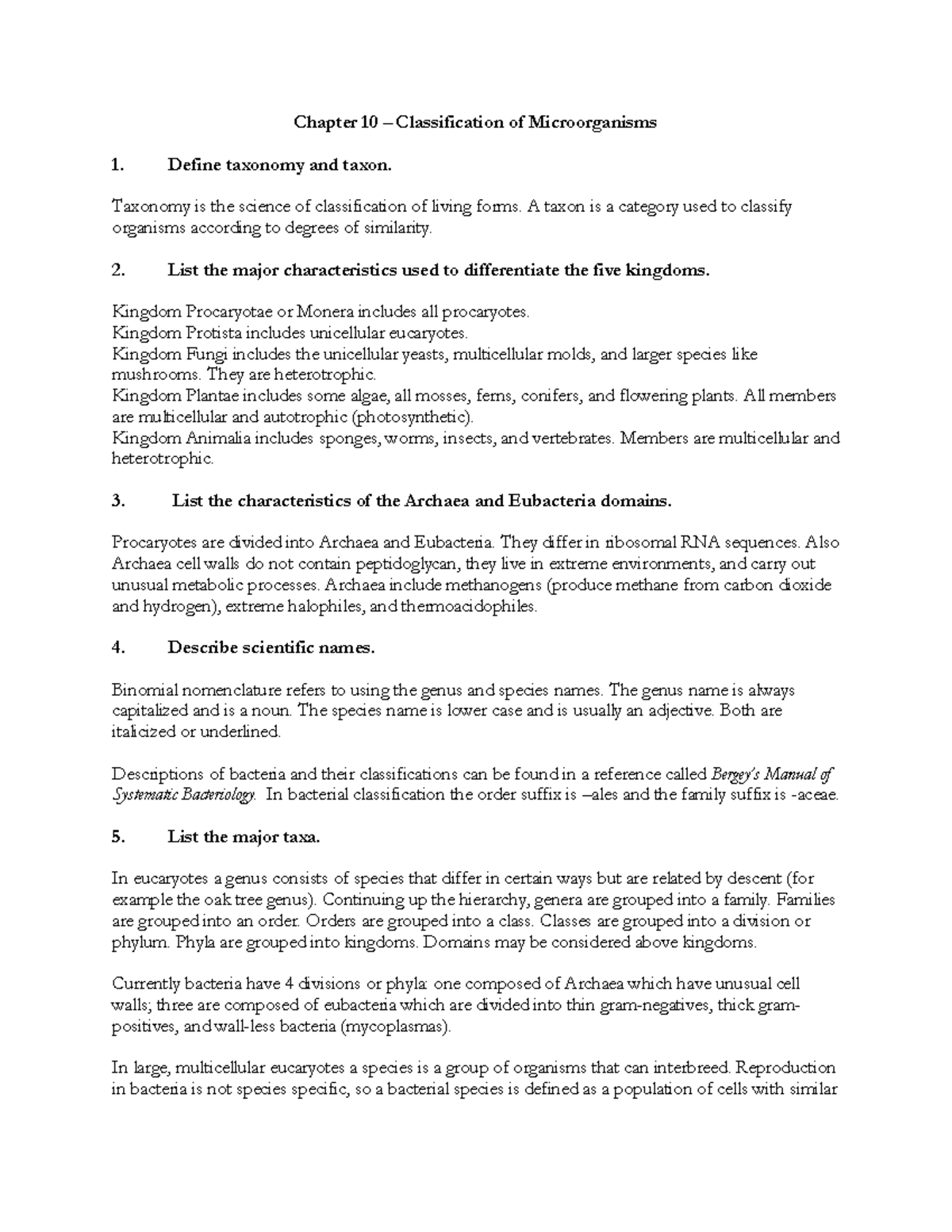 Chapter 10: Classification of Microorganisms - Key Concepts and Methods ...