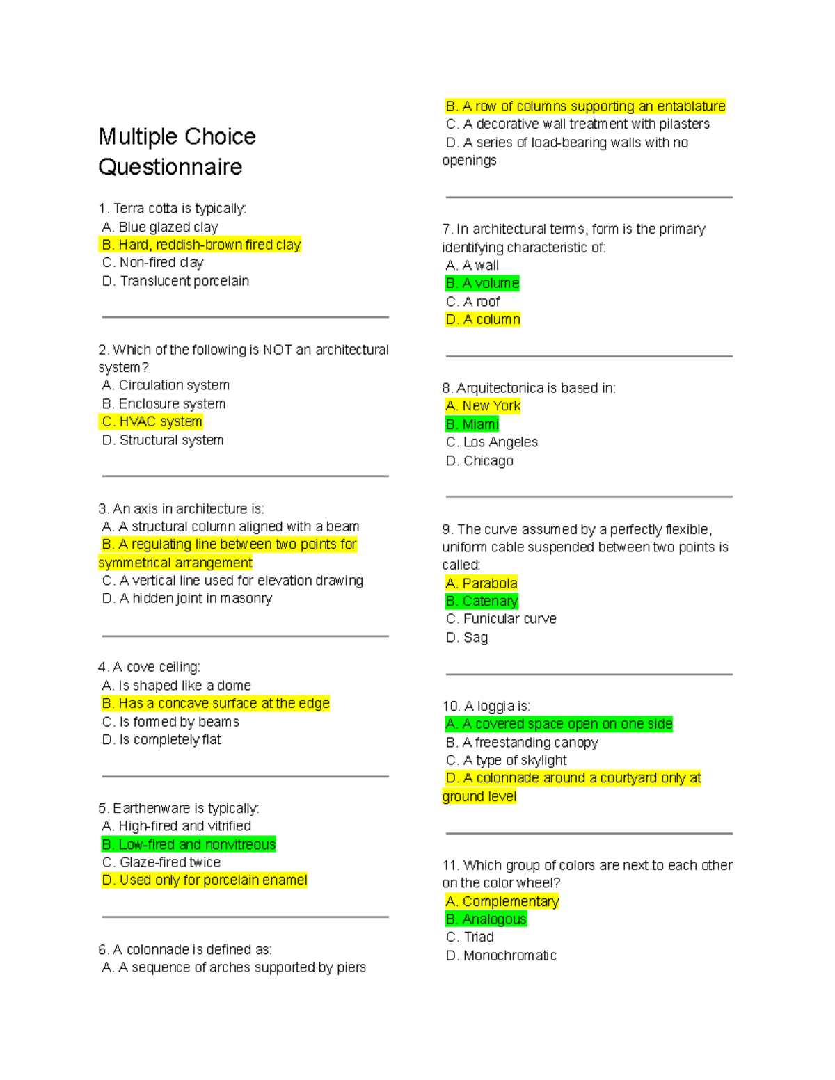 WEEK 1 QUIZ - Multiple Choice Questions on Architecture - Studocu