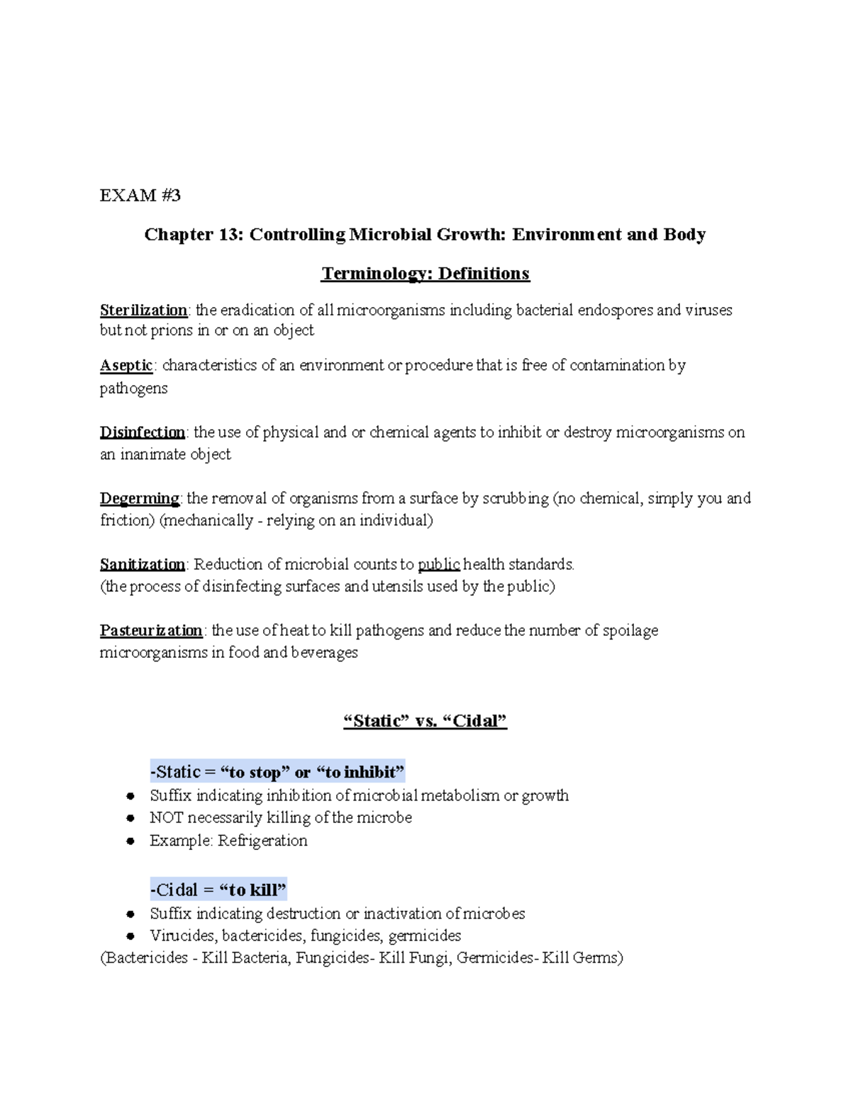 EXAM #3: Microbial Growth Control Concepts - Studocu