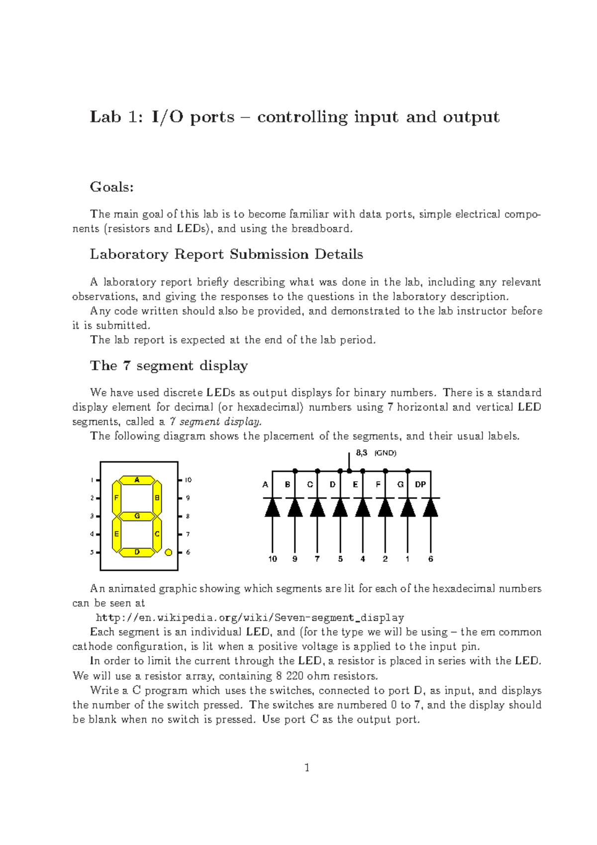 Introduction to Microprocessors - Assignments - lab1 - Lab 1: I/O ports ...