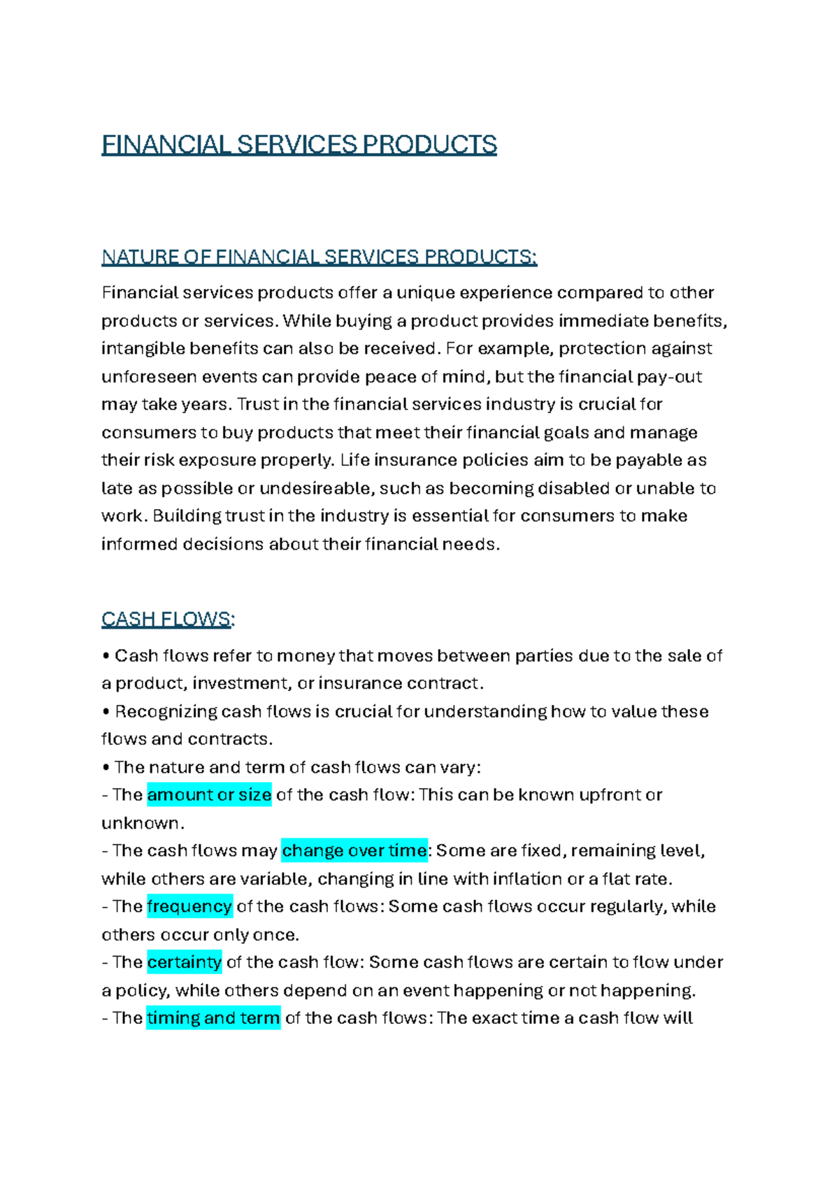IAS 111 - Financial Services Products Overview and Cash Flows - Studocu