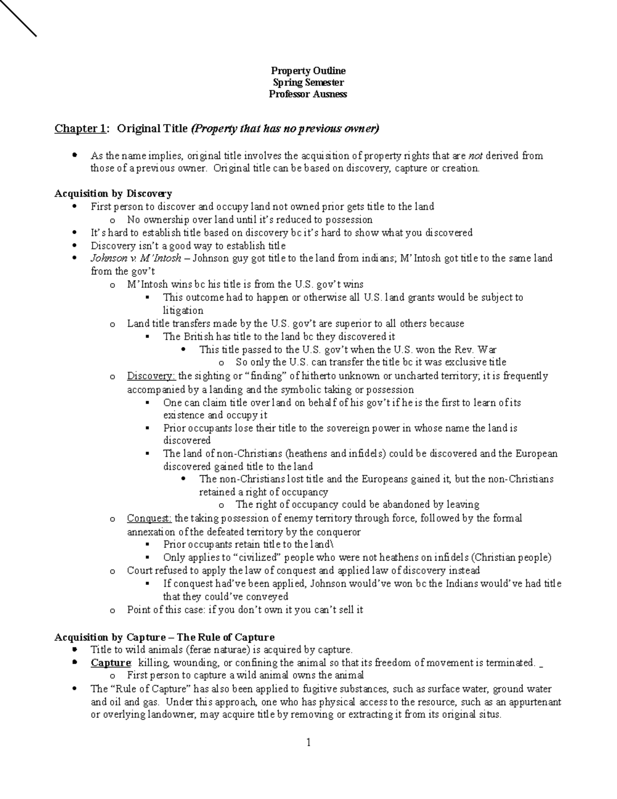 Property Outline (Spring Semester) - Chapter 1: Original Title and ...