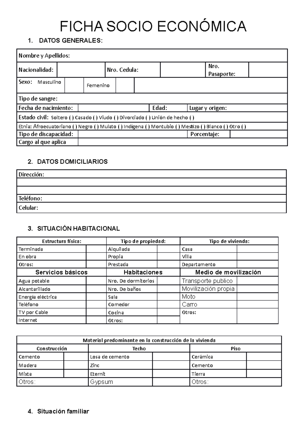Ficha Socioeconómica - Datos Generales y Situación Habitacional - Document Preview