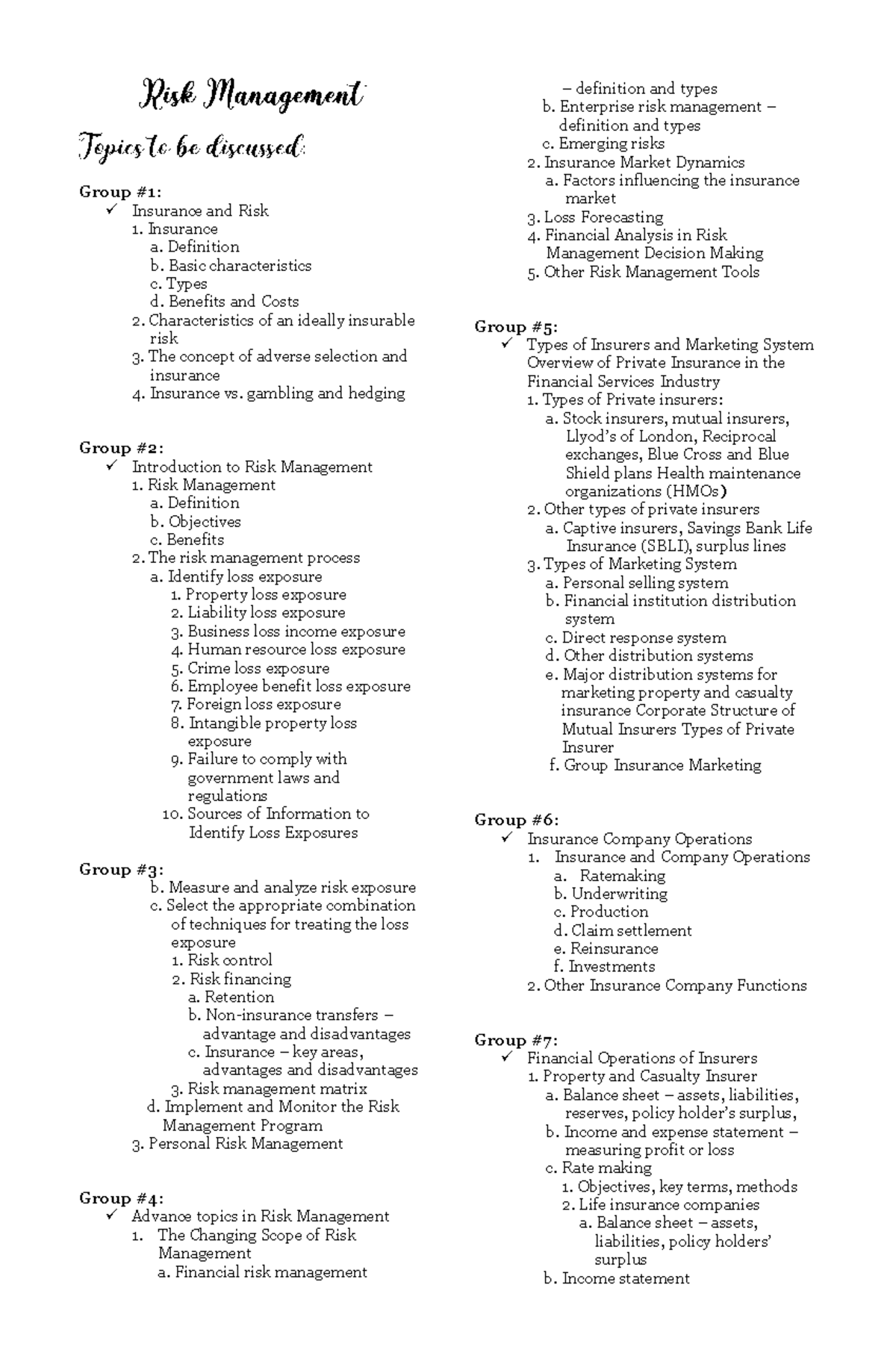 Risk Management Overview: Group Insurance & Key Concepts - Studocu