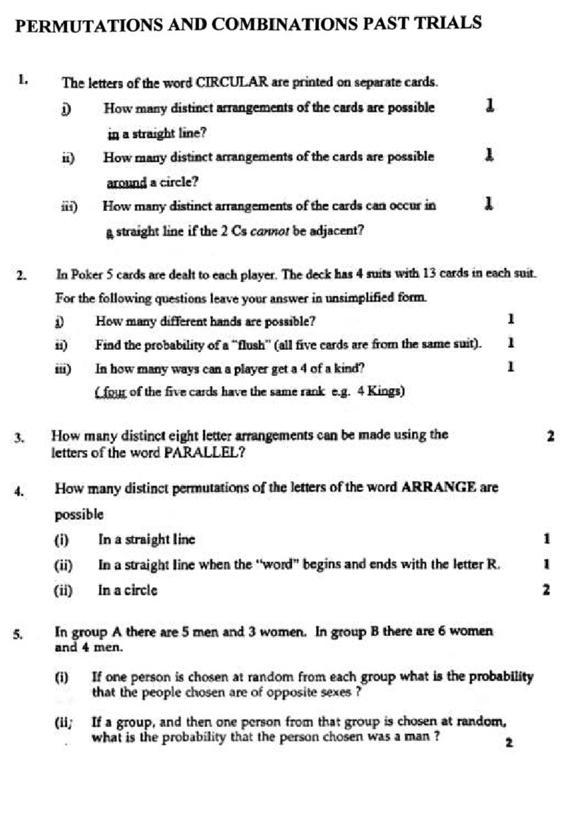 Permutations & Combinations Past Trials - Math 121 - Studocu