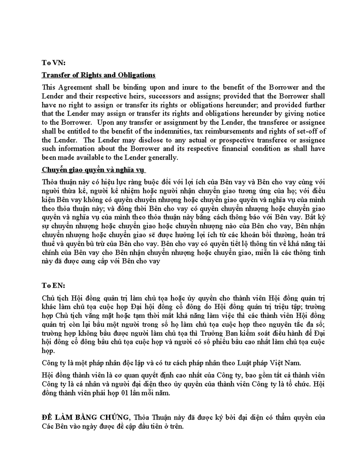 Transfer of Rights and Obligations Agreement (VN-EN) - Studocu