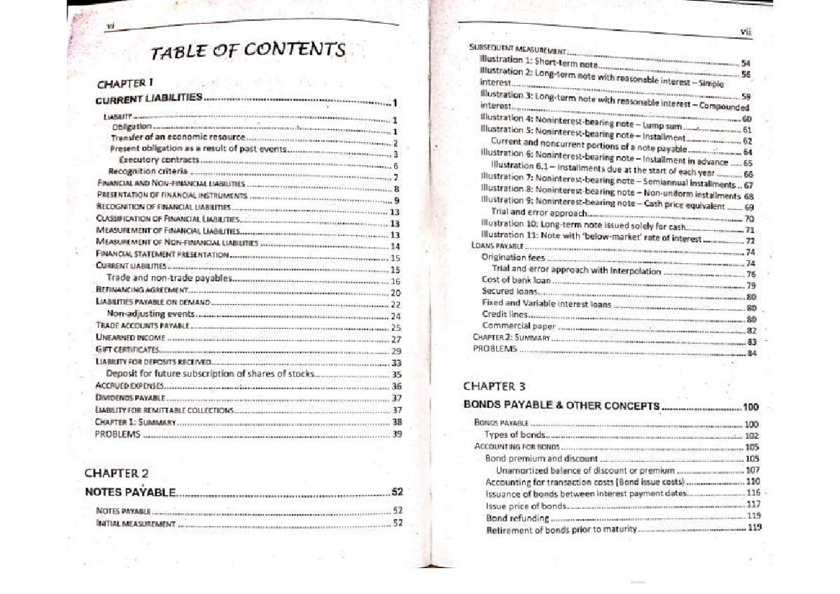 Int Acc 2: Comprehensive Table of Contents for Financial Liabilities ...