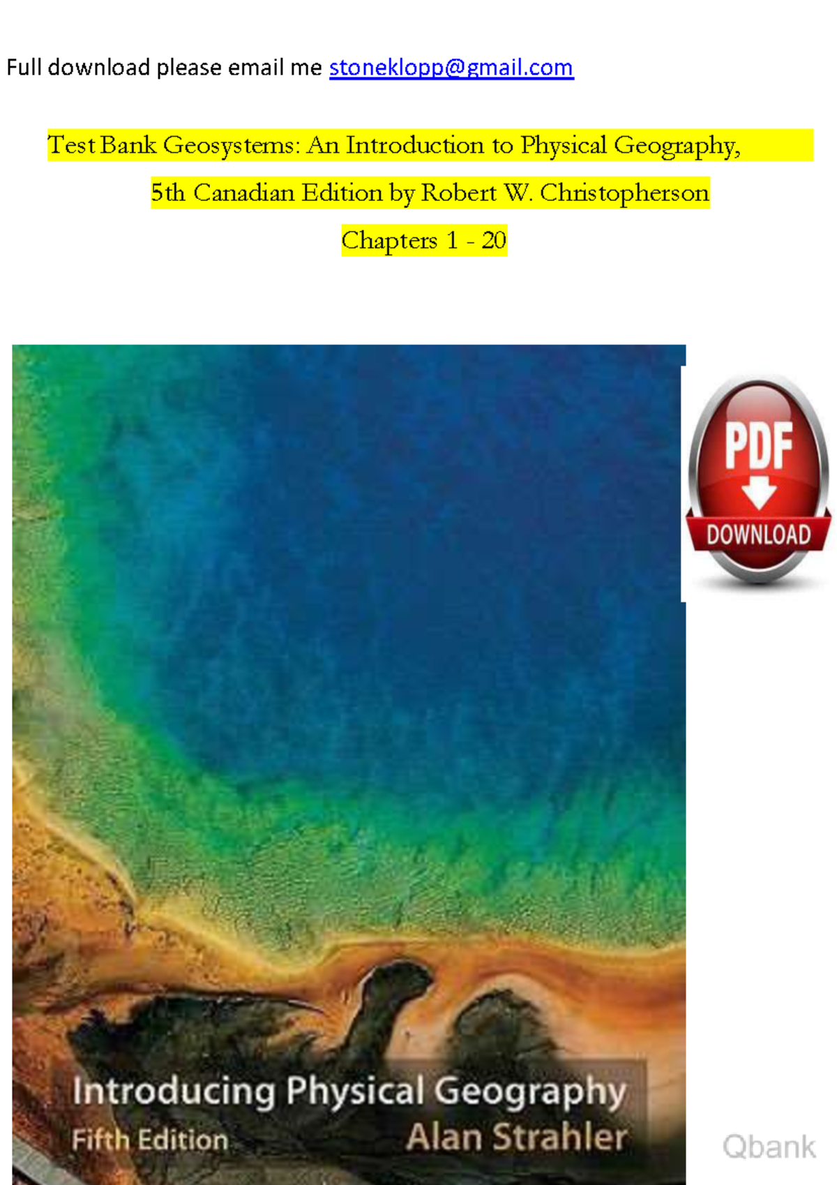Test Bank for GEOSYSTEMS: Physical Geography 5th Canadian Edition - Studocu