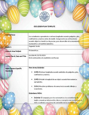 COE 2nd Grade Math Lesson Plan: Measuring Length & Time with Easter Fun ...