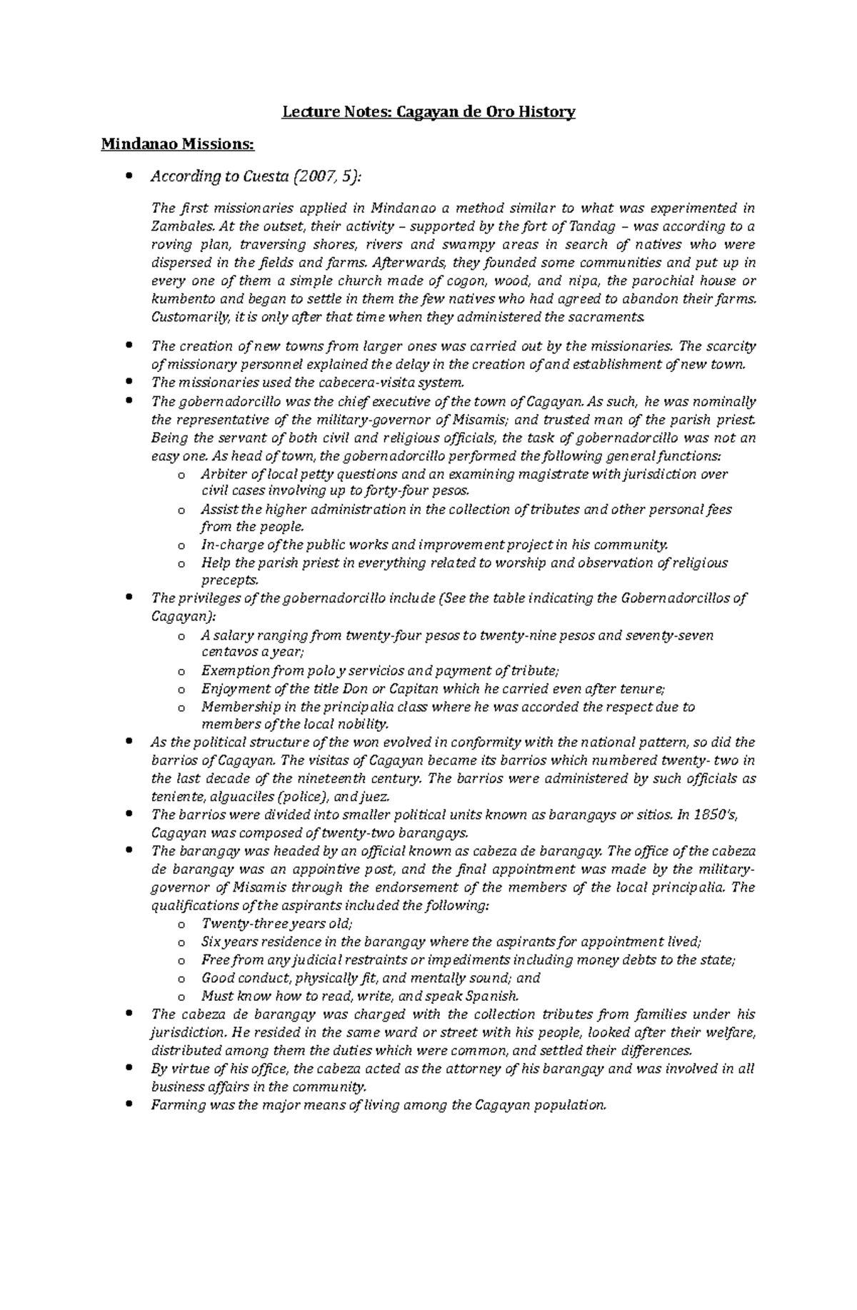 Lecture Notes: CDO Historical Timeline of Cagayan de Oro History - Studocu