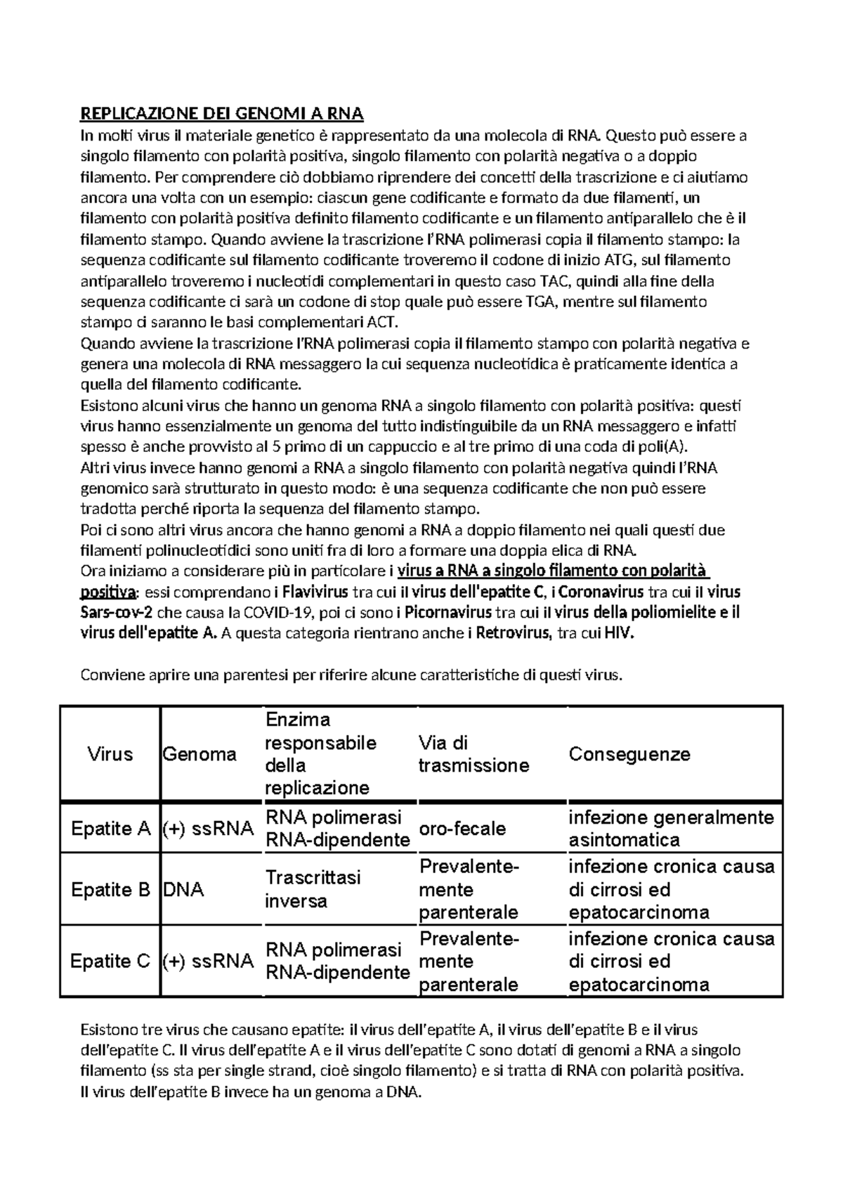 Replicazione dei Genomi a RNA: Virus e Meccanismi di Trascrizione - Studocu