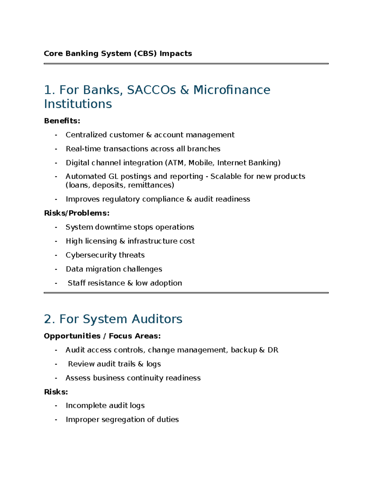 Core Banking System (CBS) Effects: Benefits, Risks & Audit Insights ...