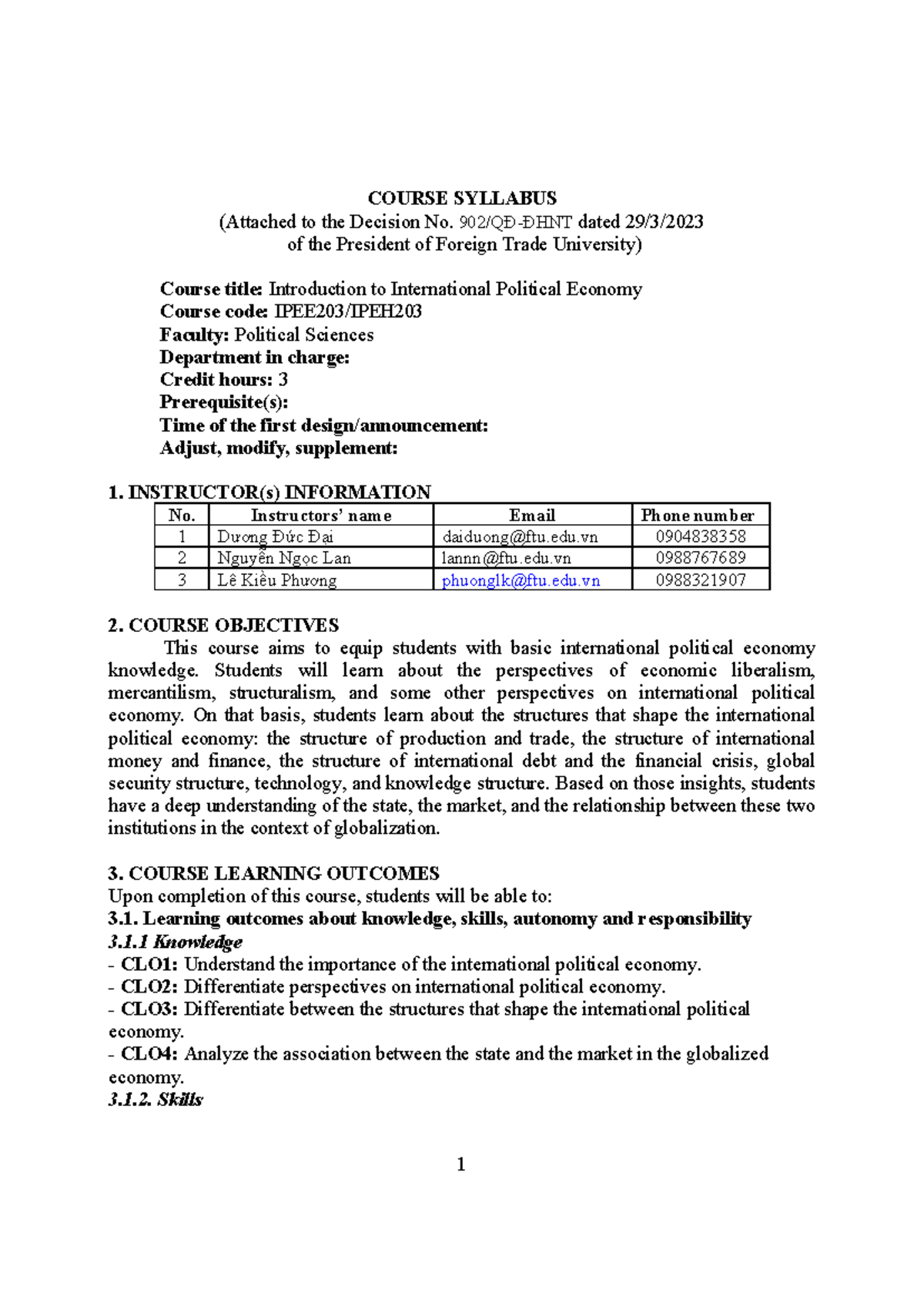 241101 FTU Syllabus: Introduction to International Political Economy ...