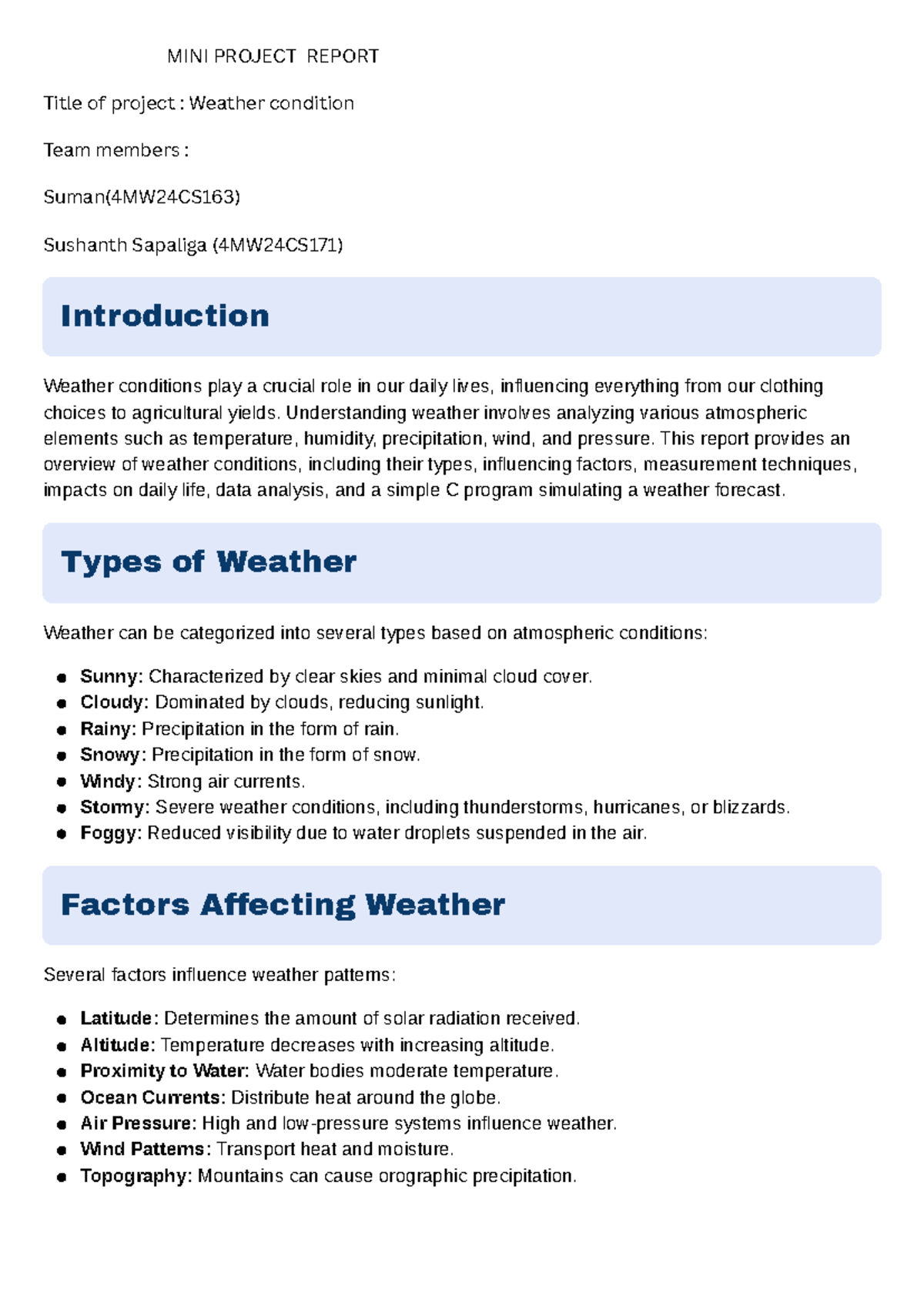 MINI PROJECT REPORT: Weather Conditions Analysis (4MW24CS163 ...