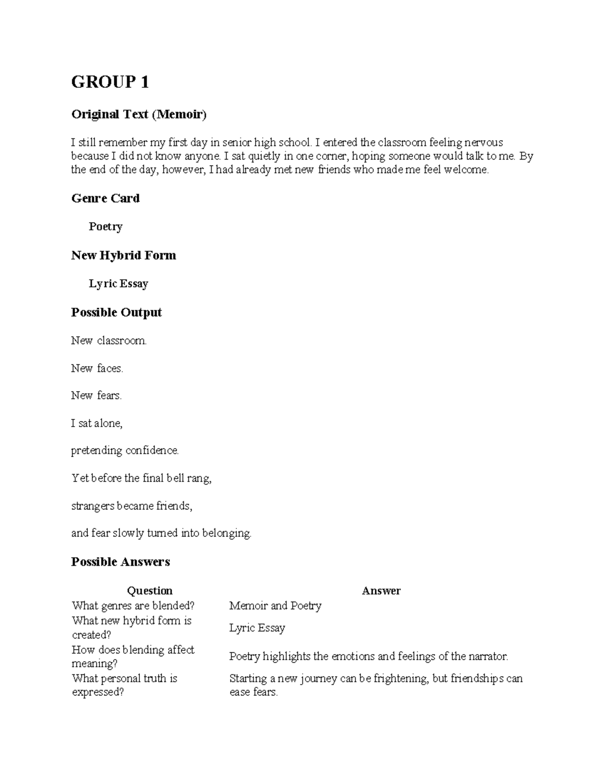 5 Blurring Genres - Assignment on Memoir, Narrative, and Reflection ...